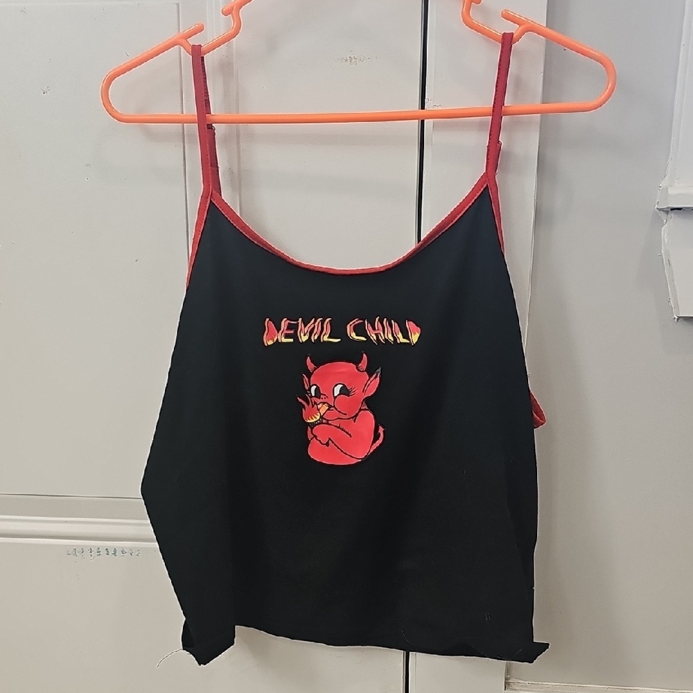 Black Devil Child Tank Top with Red Straps
